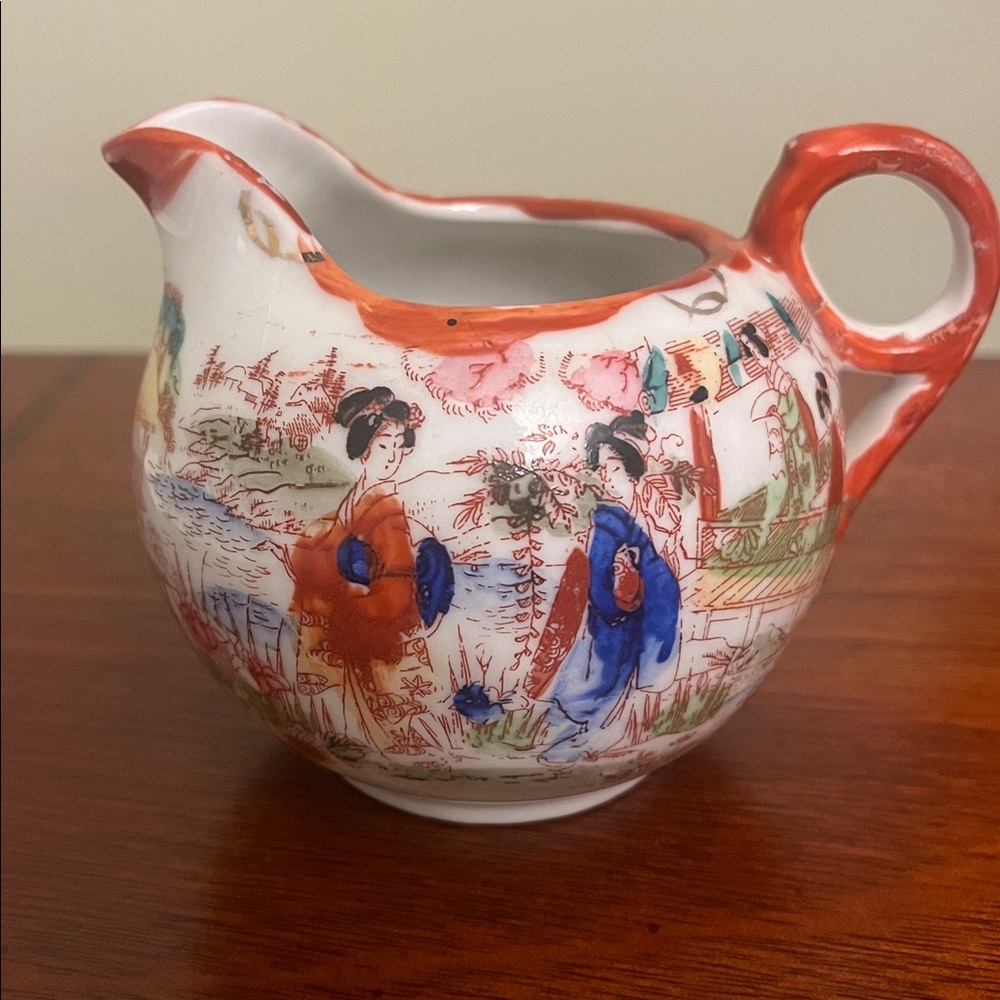 Antique Vintage Asian Made in Japan Geisha Girl Hand-Painted Creamer Pitcher